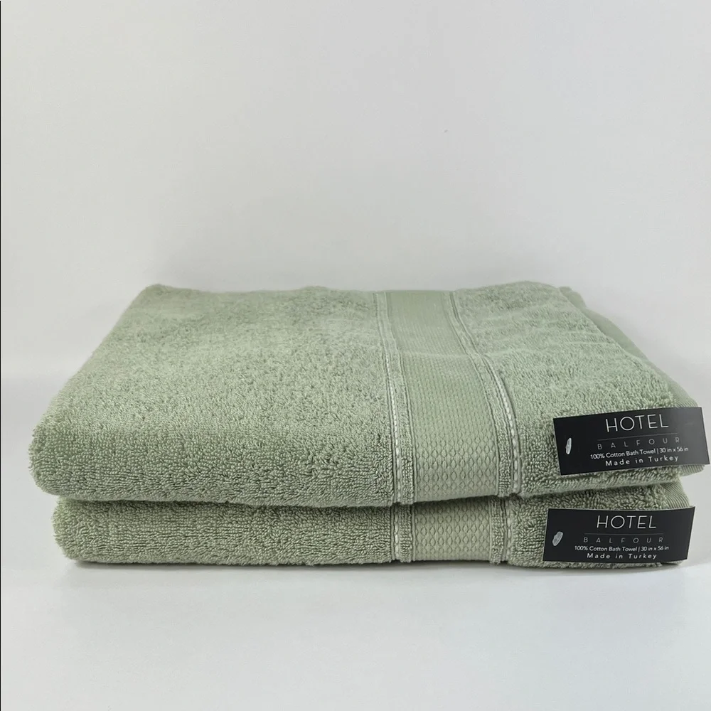 Hotel Balfour Bath Towel Set Sage Green White Stripe Soft Cotton Set of 2 NEW